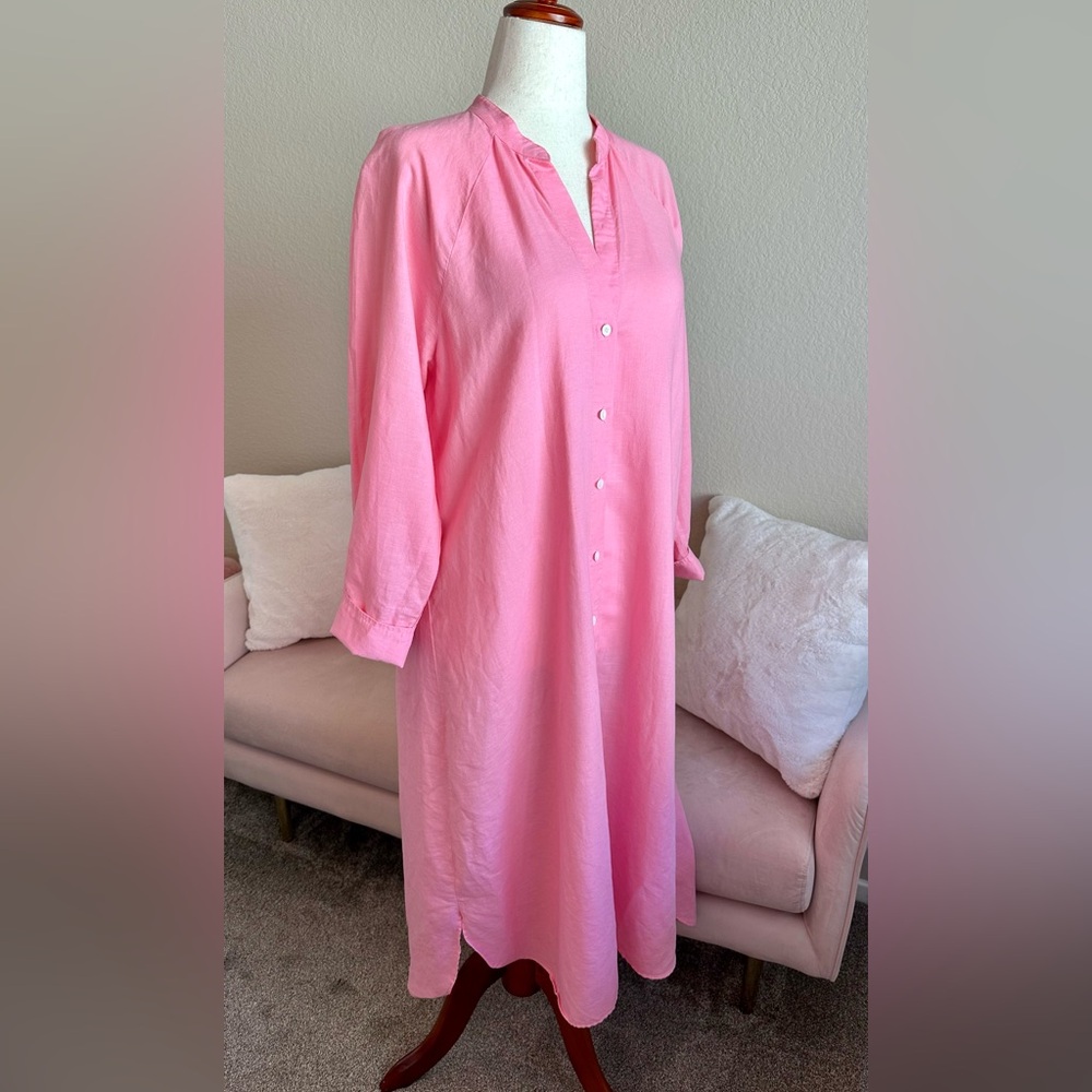 Zara Linen Cotton Tunic Shirt Dress Kaftan Bubble Gum Pink Women’s S Boho Beach